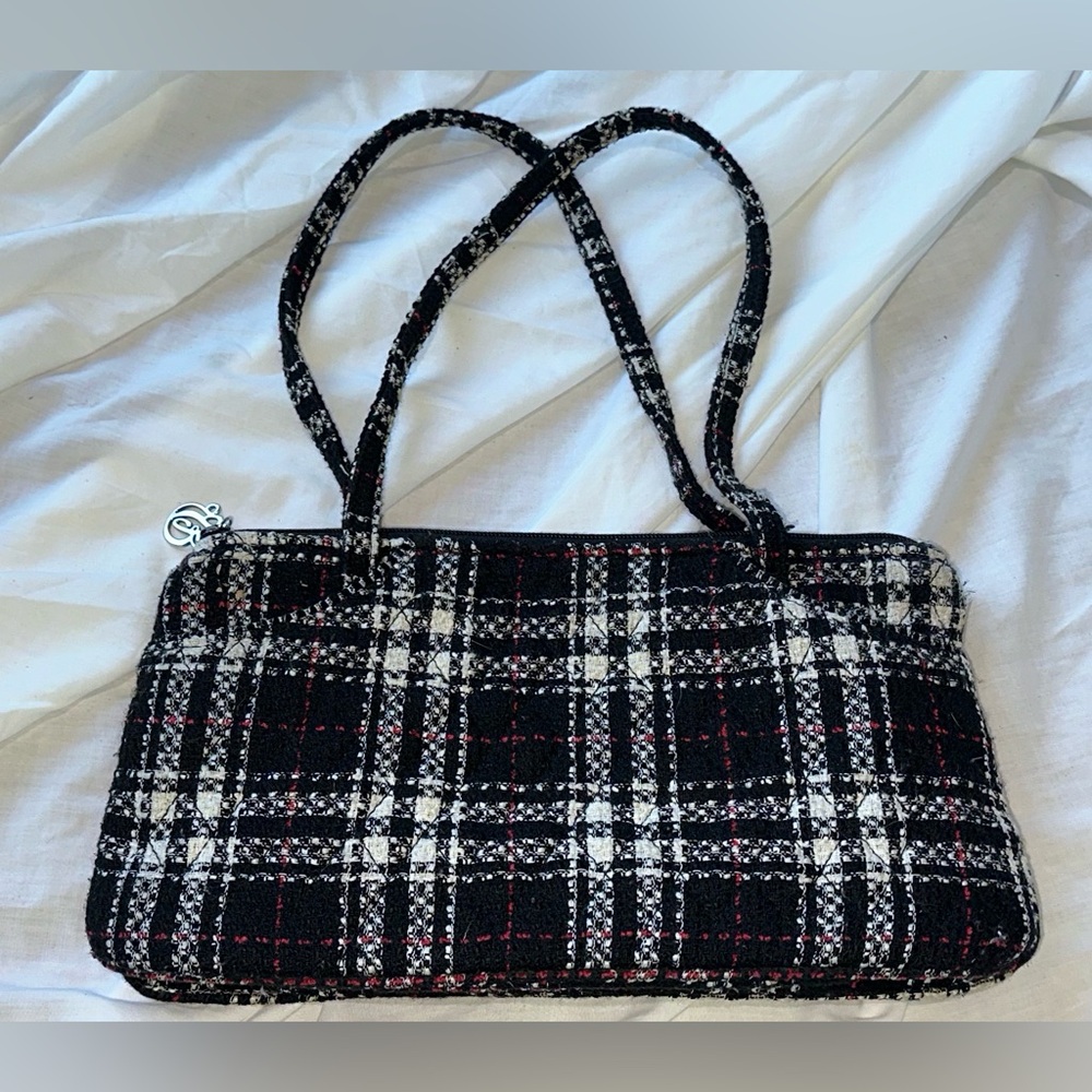 Limited Edition Vera Bradley Black and White Plaid Tweed Shoulder Bag